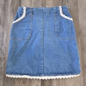 Western Denim Skirt with Lace Accents